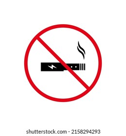 No Vape Black Silhouette Ban Icon. Forbidden Electronic Cigarette Warning Pictogram. Stop Smoking Red Notice Symbol. Non Vaping Addiction Caution Sign. Vape Prohibited. Isolated Vector Illustration.