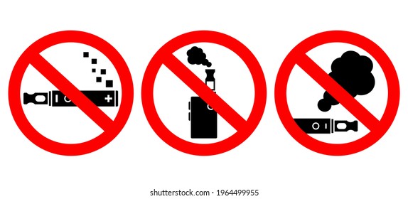 No vape smoking vector symbols set isolated on white background, electronic smoking concept