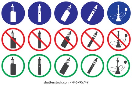 No vape, vaping smoke, hookah prohibition sign, not allowed signs vector pack