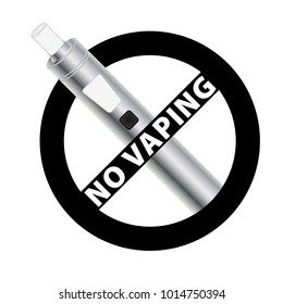 No vaping black sign. Vape silver electronic cigarette device. Vector illustration.