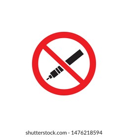 No vaping or electronic cigarette notification sign with icon of crossed out e-cigarette vector illustration isolated on white background. Vape smoking prohibition symbol.