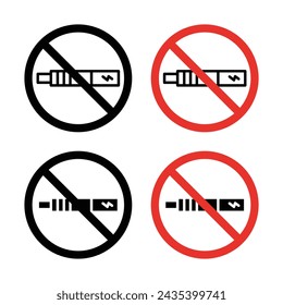 No Vaping Icon Set. Vape forbidden smoke vector symbol in a black filled and outlined style. Smoke-Free Zone Sign.