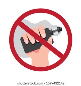 no vaping prohibition, hand holding vape or e-cigarette flat illustration sign symbol editable vector