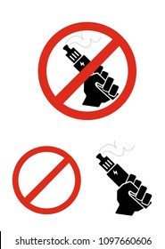 No vaping red sign. with and without sign. Vape black electronic cigarette device. Vector illustration royalty free
