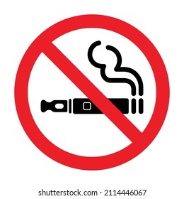 NO HAY NINGUNA señal VAPING. NO SE UTILIZA EL FRACASO DE LOS CIGARRILLOS ELECTRÓNICOS. Ilustración del vector EPS 10 aislada en fondo blanco.