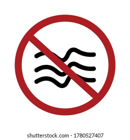 No vawes outline vector icon. Ban symbol. Prohibition. Warning swimming sign. Danger. Flood label. Wild water concept. Flat simple line design illustration.