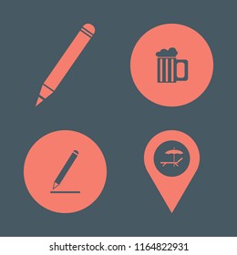 no vector icons set. with beach location, pencil and beer glass in set
