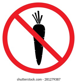 No vegetable, no carrot, no food sign. Red prohibition sign. Stop symbol