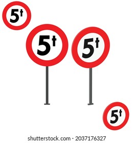 No vehicles in excess of 5 tons through, traffic signs 3d