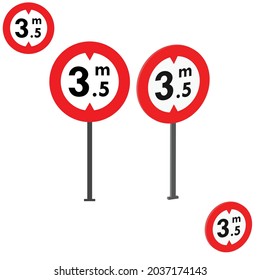 No vehicles through if more than 3.5m in height, traffic signs 3d