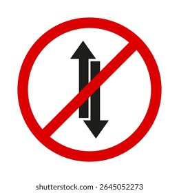 No vertical direction. Up down prohibited. Red circle icon. Vector traffic sign.