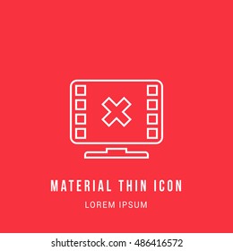 No Video Bright red material designed line thin flat icon / logo