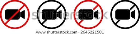 no video camera icon set. Video recording prohibited icons. Prohibited symbol sign set. prohibit icon logo collection. Stop photograph warning symbol
