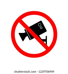 No video camera, prohibited sign icon in badge style. One of Decline collection icon can be used for UI, UX on white background