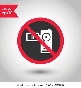 No video camera vector sign. Forbidden recording icon. Prohibited video  icon. Warning, caution, attention, restriction. No rec icon. EPS 10 flat symbol.