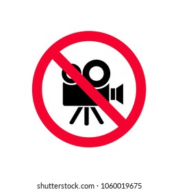 No video cameras allowed. No recording red prohibition sign. No video sign.