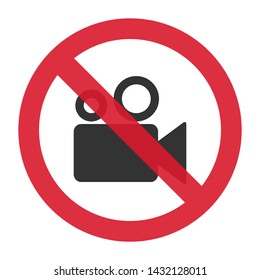 No video cameras sign. No recording red prohibition symbol. Vector illustration