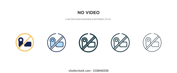 no video icon in different style vector illustration. two colored and black no video vector icons designed in filled, outline, line and stroke style can be used for web, mobile, ui