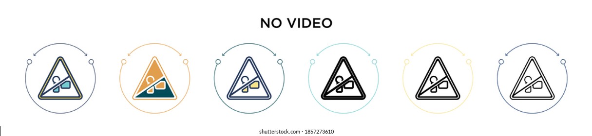 No video icon in filled, thin line, outline and stroke style. Vector illustration of two colored and black no video vector icons designs can be used for mobile, ui, web