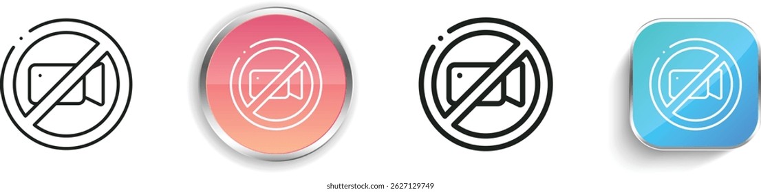 no video icon. Thin Linear, Regular and Button Style Design Isolated On White Background