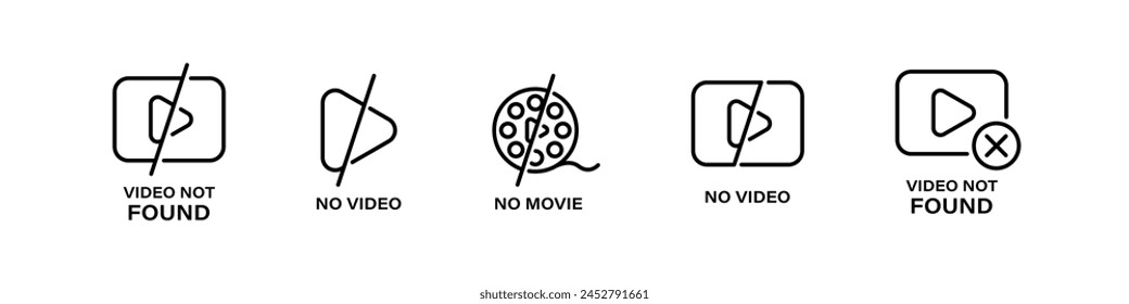 No video, no movie thumbnail icon set. Video coming soon icons.
