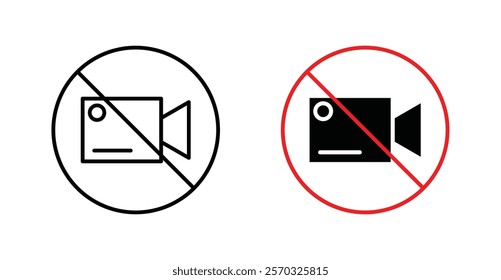 No video recording sign vectors set in black. line and flat versions