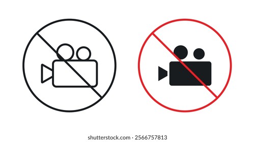 No video recording signs in black outline, solid and colored style