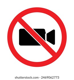 No videography or photography ban prohibited red symbol. Recording prohibited icon vector image. No filming prohibit icon logo collection.