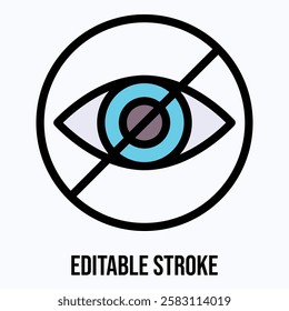 No View No Eye Icon, Eye Crossed Out, Hidden, Invisible Editable Stroke Icon. 