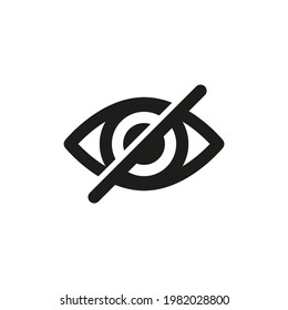 No view, not visible icon. Eye with cross sign. Forbidden to watch symbol. Usage for web and mobile app design.