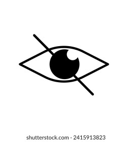 No viewing button. Silhouette, eye crossed out with a line, viewing prohibited. Vector icon