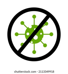 No Virus Icon. Medical Sign. Prohibited Symbol. Green Bacteria. Infection Control. Vector Illustration. Stock Image. 