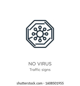 No virus icon. Thin linear no virus outline icon isolated on white background from traffic signs collection. Line vector sign, symbol for web and mobile