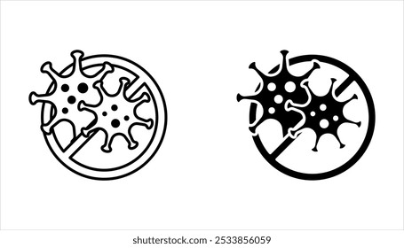 Kein Viren-Symbol. Dünn, linear, ohne Viruskontur, Symbol einzeln auf weißem Hintergrund
