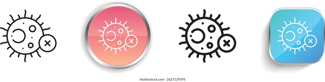 No hay icono de virus. Diseño de estilo lineal delgado, regular y de Botón aislado sobre fondo blanco