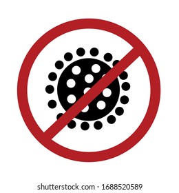 No hay icono de vector de contorno de virus. Protección contra la infección. Signo de advertencia. Prohibición del microbio. Control de enfermedades. Biopeligro. Símbolo de prohibición. Bacterias patógenas. Cuidado médico. Ilustración de línea simple plana.