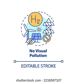 No visual pollution concept icon. Clean energy solution. Hydrogen fuel cells benefit abstract idea thin line illustration. Isolated outline drawing. Editable stroke. Arial, Myriad Pro-Bold fonts used