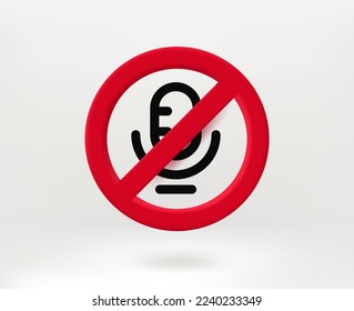 No voice concept with microphone icon. 3d vector illustration
