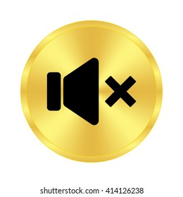 No Volume - black vector icon;  golden button