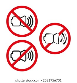 No volume symbol. Sound prohibition icon. Speaker mute design. Red and black vector.