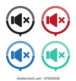 No Volume - vector icon; map pointer;  message bubble