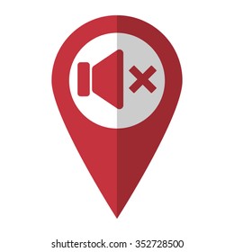 No Volume - vector icon; red map  pointer