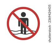 No wading sign. Dangerous. No swimming. Vector