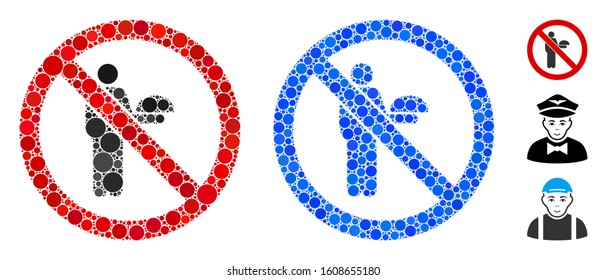 No waiter composition of filled circles in different sizes and color tints, based on no waiter icon. Vector random circles are combined into blue illustration.