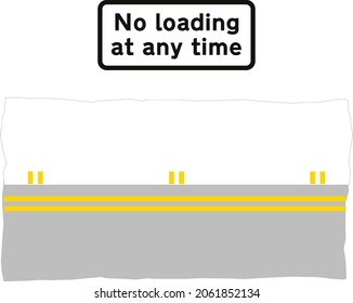 No waiting at any time; no loading at any time, road signs in the United Kingdom