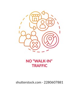 No walk-in traffic red gradient concept icon. Online store disadvantage. Home based business issue abstract idea thin line illustration. Isolated outline drawing. Myriad Pro-Bold font used