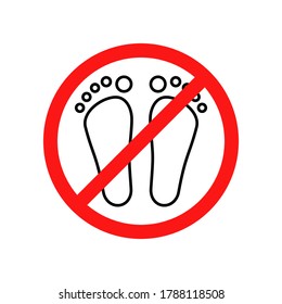 no walking barefoot sign. concept of visiting an institution or room only in shoes, do not go bootlessly. symbol for spa, saunas, public baths, toilets. simple sign isolated on white background