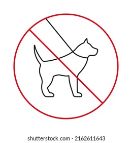 No Walking with Leash Domestic Dog Puppy Ban Line Icon. Walk Animal Pet Forbidden Outline Pictogram. Warning No Pet Sign. Prohibit Labrador Big Dog Red Stop Symbol. Isolated Vector Illustration.