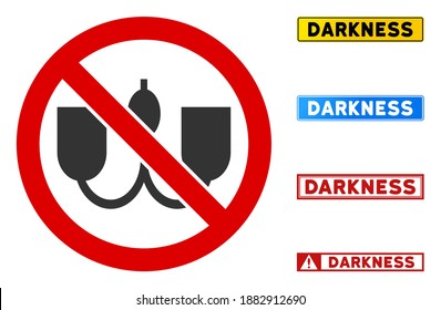 No hay ningún signo de luz de pared con subtítulos en marcos rectangulares. El estilo de ilustración es un símbolo icónico plano dentro de un círculo cruzado rojo sobre un fondo blanco. Simple Sin señal vectorial de luz de pared,