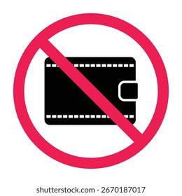 Kein Wallet-Zeichen, verbotenes Wallet-Zeichen, kein Wallet-Symbol tragen, flache Vektorgrafik